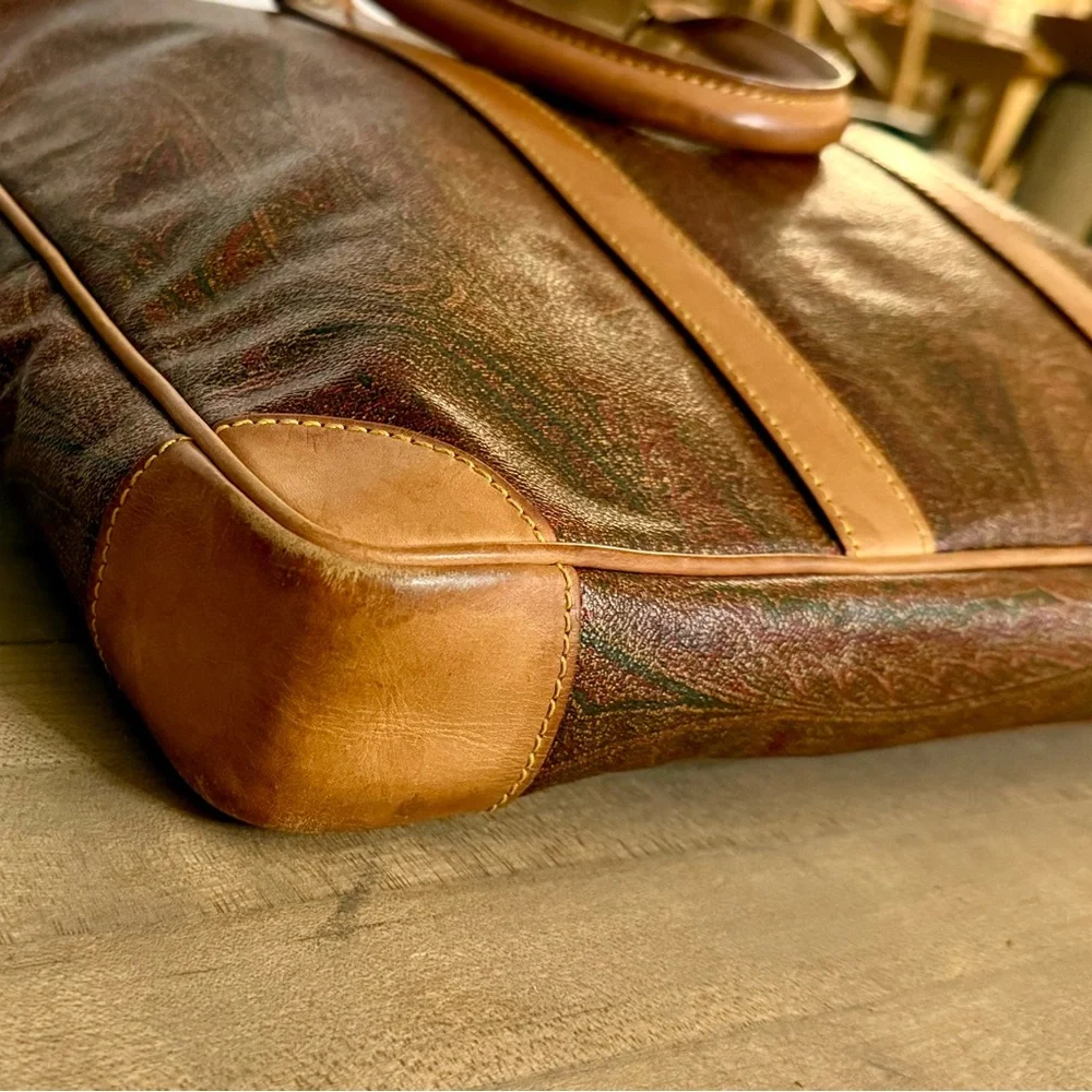 Etro Brown Paisley Briefcase with Tan Trim